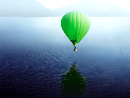 GREEN BALLOON - ocean, green, balloon, flight