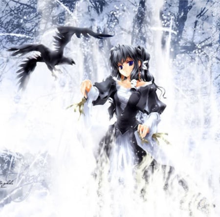 Raven - girl, anime, crow, raven