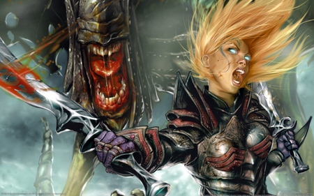 Ego Draconis - female, warrior, blonde, sword, divinity, ego draconis, cg, angry, fantasy, divinity 2- ego draconis, divinity 2, hd, action, adventure, video game