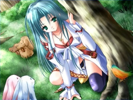 Animals in the Forest - anime, girl, bunny, animals