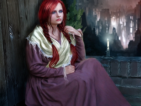 piesna - purple, girl, fantasy, red