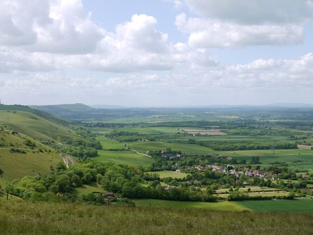 The Weald from the South Downs. - village, view, downs, sussex, chalk