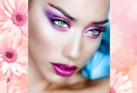 Dramatic pink - vectors, vector, lady, make up, drama, glamour, dramatic, model, face, art, purple, beautiful, flowers