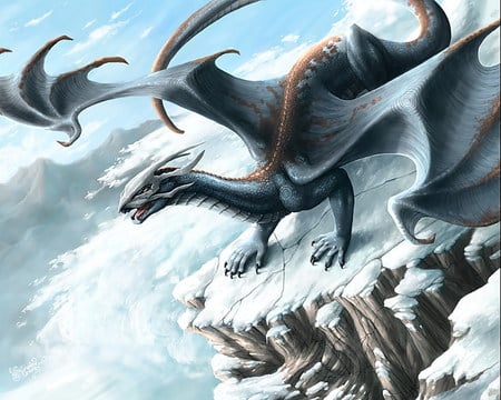 Glacier Dragon - ice, fantasy, white, dragon, blue, glacier