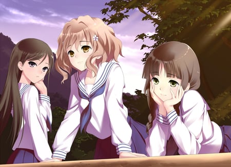 hanasaku iroha - tsurugi minko, seifuku, oshimizu nako, hanasaku iroha, matsumae ohana