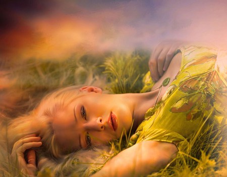 Thinking of You - woman, art, lady, female, necklace, resting, dreaming