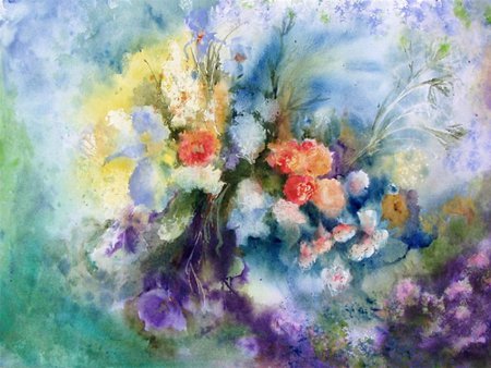 Flower Paintings - purple, yellow, blue, orange, flowers