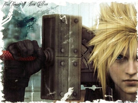 Cloud Strife - final fantasy vii, advent children, ff7, face, cloud, blonde hair, anime, ffvii, sword, cloud strife, blue eyes, final fantasy, final fantasy 7, gloves, cg, weapon, video games, spiky hair