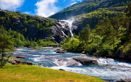 MOUNTAIN FLOW - river, green, falls, rock, stream, forest