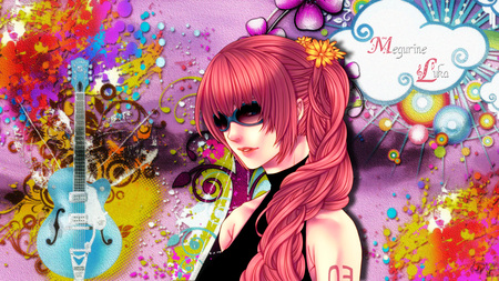 Megurine Color - hot, glasses, guitar, colorful, anime girl, tattoo, color, lady, sexy, long hair, vocaloids, beautiful, vocaloid, pink, sweet, diva, dress, woman, women, nice, beauty, female, singer, pretty, multicolor, megurine luka, idol, anime, cute, maiden, luka, girl, pink hair, abstract, flower