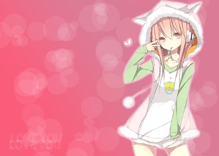 cute - animal ears suite, girl, pink, anime, cute