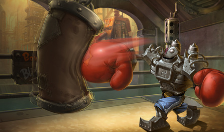 Punch - league of legends, steam golem splash, blitzcrank - the great steam golem, punch, blitzcrank, steam golem, boxer, the great steam golem, splash, video game