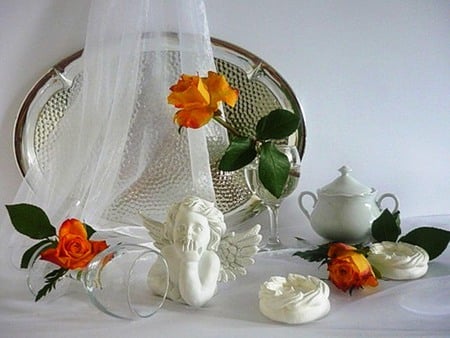 Arrangement - love, roses, photography, simple, still life, crystal, abstract, cupid, arrangement, red