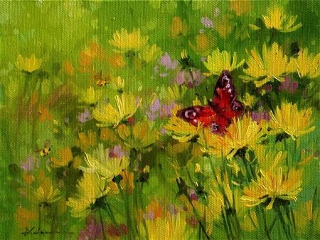 Savchenko. Summer. - nature, summer, savchenko, painting, butterfly, flower, art