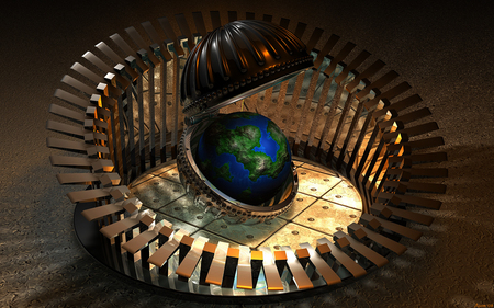 Earth in a metal Ball - circular, gold, earth, metal