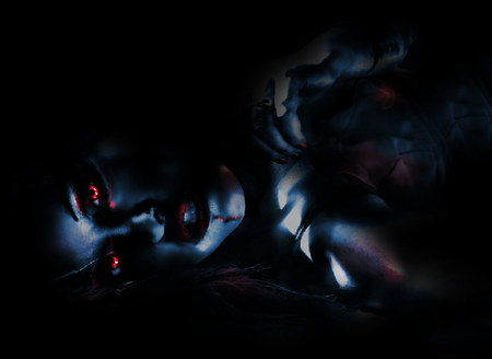 midnight mina..vampire red - blood, peiple, female, person, blue, eyes, gothic, vampire, woma, red, nails, twilight, cold, shine