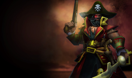 Gangplank - The Saltwater Scourge - pirate splash, league of legends, gun, the saltwater scourge, cg, pirate, gangplank - the saltwater scourge, splash, adventure, gangplank, video game