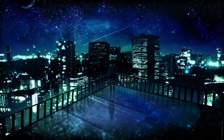 City Lights - glowing, magic, blue, city, lights