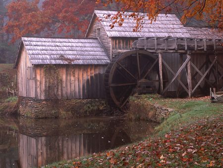 Mabry Mill - house, watermill, water, autumn, mill, virginia, forest