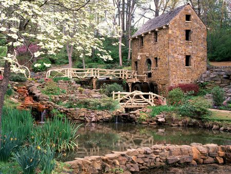 The Old Mill North - house, little rock, watermill, water, mill, forest, arkansas