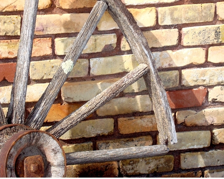 Wagon Wheel - abstract, brick, wagon, photography, wheel, old