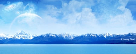 Dreamy World - clouds, blue, dual monitor, ocean, sky, dual screen