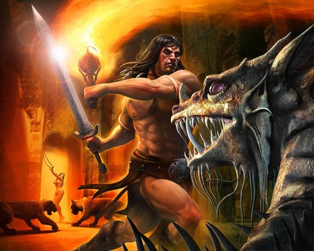 conan - conan, dragon, sword, games, dark