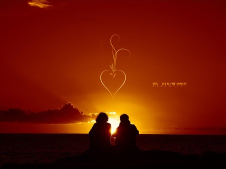 sunset - love, nature, sky, people, couple, heart, sunset