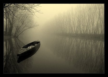 The Oracle - boats, trees, water, fog, art, lakes, sun