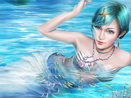 fantasy girl - woman, art, ocean, girl, water, fantasy