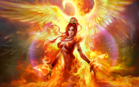 Phoenix Flame - anime girl, female, warrior, heart, phoenix, original, hot, phoenix flame, flame, cool, big breasts, fire, sexy