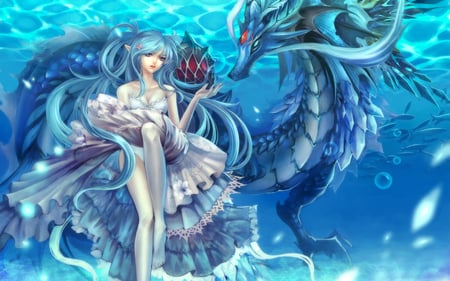 Elf Girl and Dragonsea - big breasts, elf, sexy, female, white dress, anime girl, fantasy, underwater, bubble, cool, underboob, dragonsea, elf girl and dragonsea