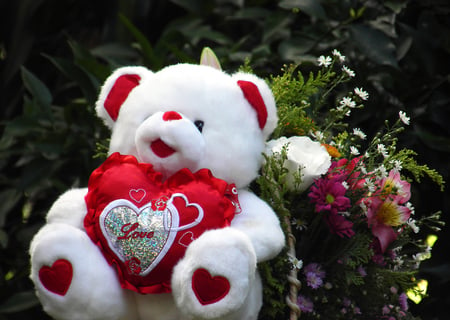 Lovely Teddy Bear - love, color, flowers, teddy