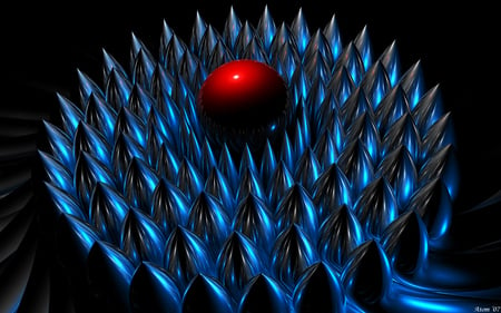 Spikes - abstract, spikes, blue, red, ball, shiny