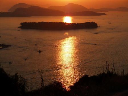 Sunset in Dubrovnik - dubrovnik, boats, islands, croatia, golden, sunset, sea