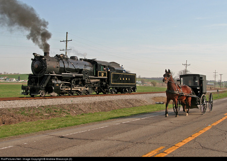 The Race - train, horse, road, wagon