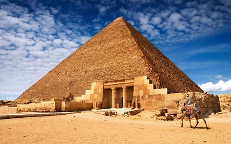 Egyptian Pyramid - amazing, entrance, sand, stunning, pharao, old, sky, clouds, camel, desert, beautiful, orange, architecture, stones, egypt, wind, ancient, sahara, pyramid, nauture, rocks