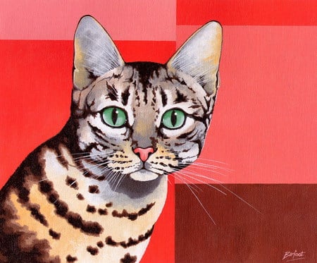 Green eyes cat * Brian Barfoot - painting, art, cat, brian barfoot, feline, kitten