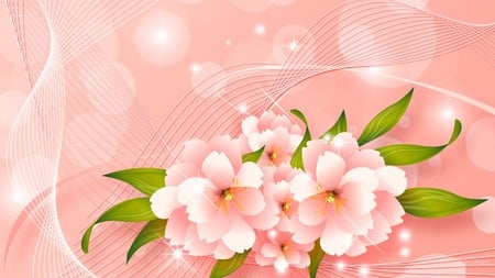 Pink Floral Waves - summer, spring, light, pink, firefox persona, flora, peach, flowers, glow, spots, floral, swirls