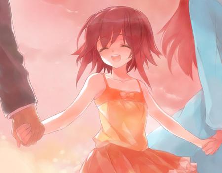 Happy - anime, girl, happy, red