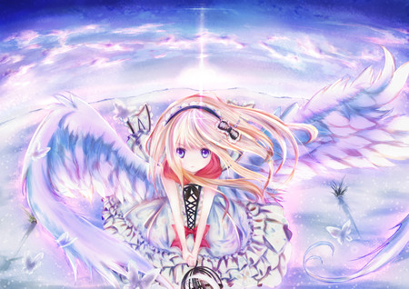 Angel - anime, wings, girl, angel, sky