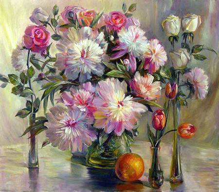 Murtazin Ildus. - apple, flower, fruit, still life, painting, murtazin ildus, art