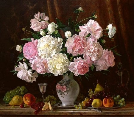 A, Efremov - carnation, a efremov, painting, fruit, apple, flower, art, still life