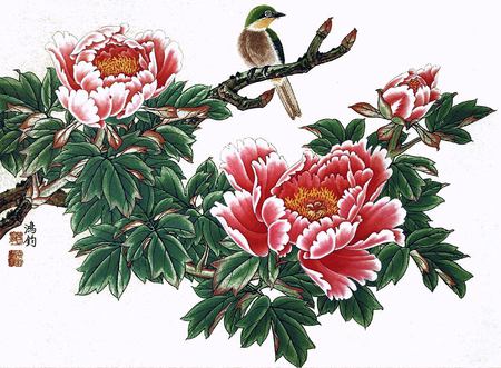 Chinese painting - painting, art, bird, flower