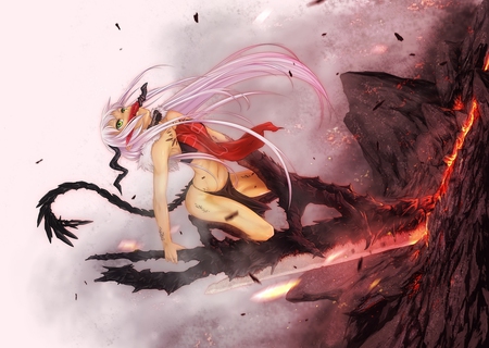 Anime - tatto, red, anime, dragon, sword, fire