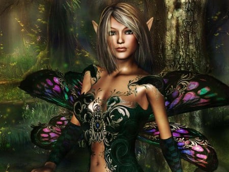 RAINBOW FAIRY ELF - elf, female, rainbow, fairy, forest