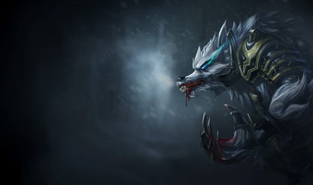 Warwick- Tundra Hunter - tundra hunter, wolfman splash, warwick, video game, fantasy, cg, wolf, hd, warwick - the blood hunter, warwick- tundra hunter, adventure, league of legends, the blood hunter, wolfman, splash