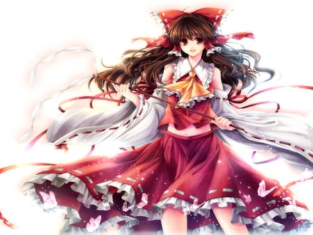 Hakurei Reimu - anime girl, female, hot, red dress, cool, happy, touhou, cute, ribbon, hakurei reimu, sexy