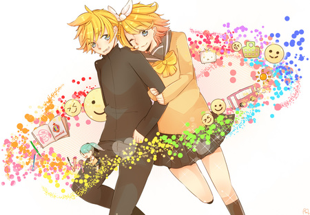 Together - anime, vocaloid, kagamine, school, girl, blonde, cool, hair, uniform, boy, rin, smile, twins, cute, len