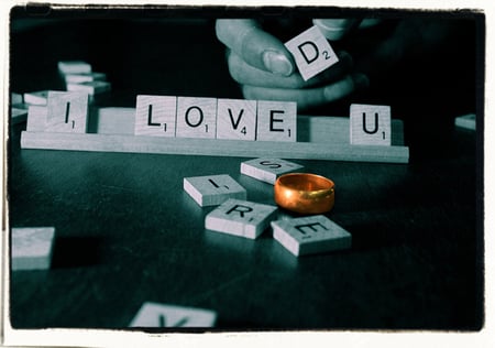 sad scrabble - marriage, tears, game, loved, photography, divorce, love, cry, black, white, sad, hate, ring, games, words